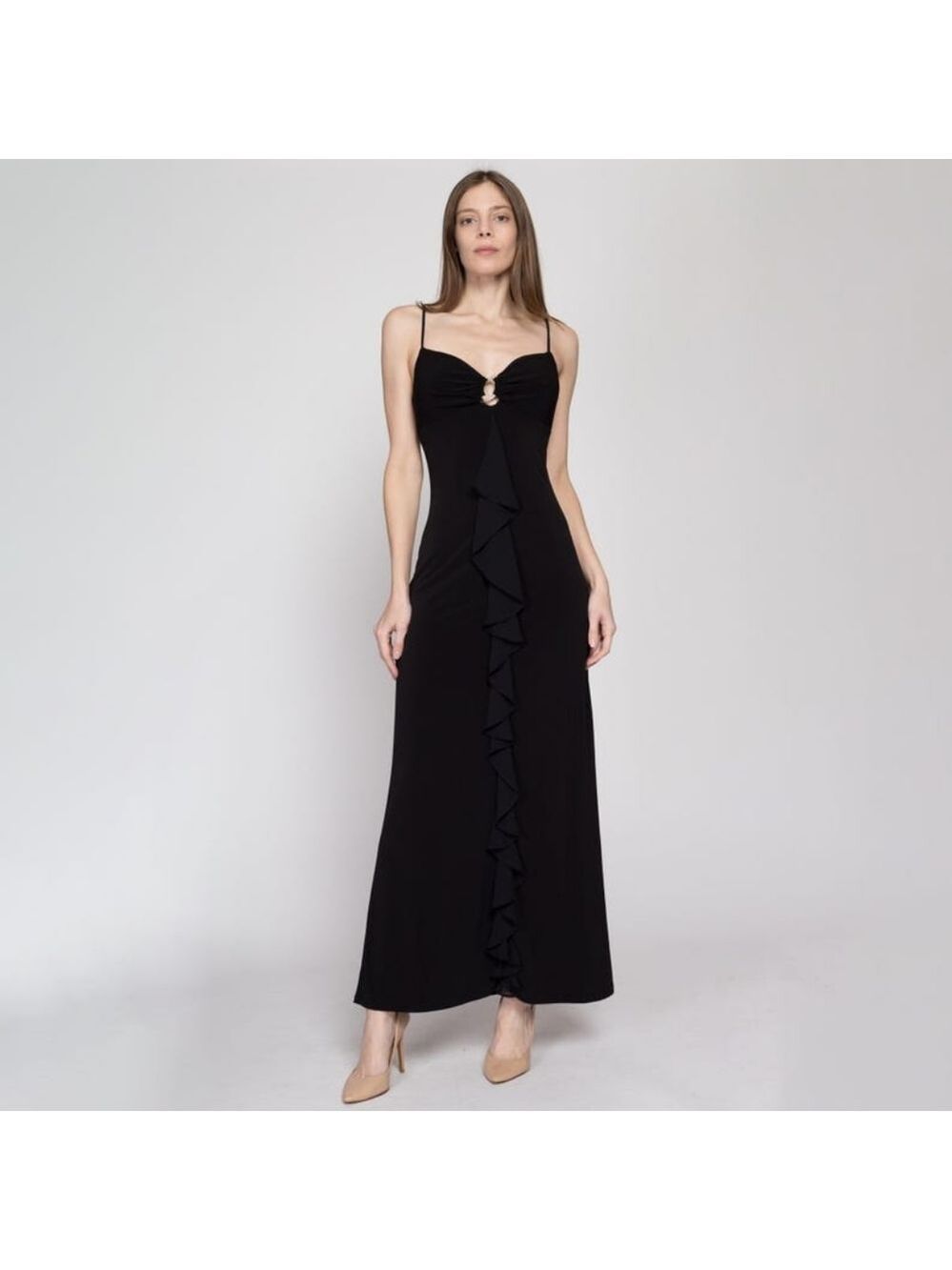 Vintage Jump Apparel Black Ruffle Maxi Dress Y2K Goth Prom